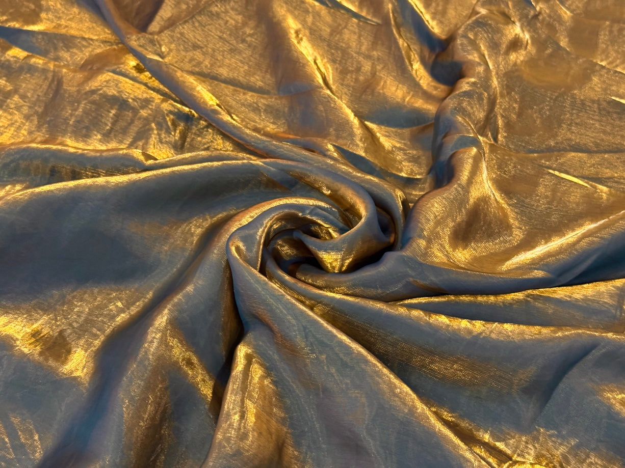 नीला और सुनहरा डुअल टोन सादा मुलायम फेंडी सिल्क कपड़ा