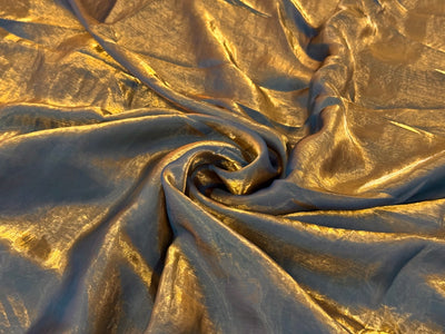 नीला और सुनहरा डुअल टोन सादा मुलायम फेंडी सिल्क कपड़ा