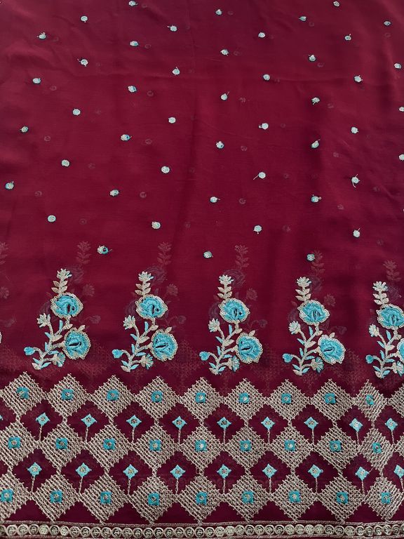 Maroon Traditional Sequins & Zari Embroidered Work Georgette Fabric (Wholesale)