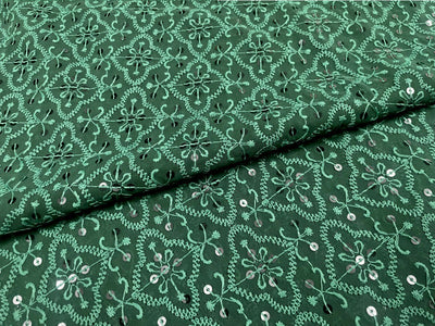 Pre Cut Green Lakhnavi Embroidered Georgette Fabric