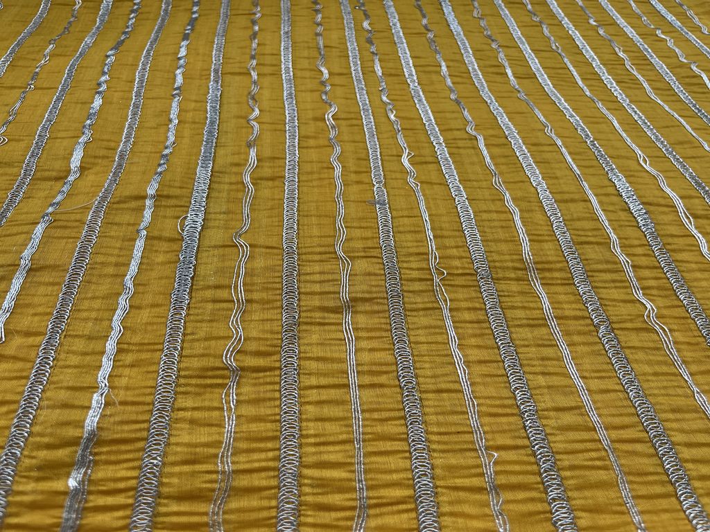 Yellow & Silver Stripes Dori Tucks Chanderi Fabric