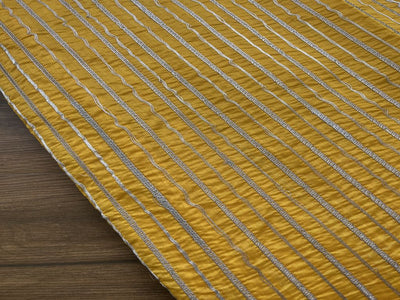 Yellow Stripes Silver Dori Tucks Chanderi Fabric