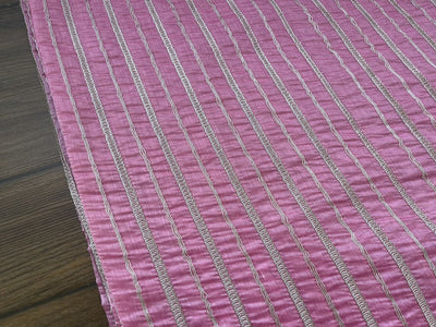 Rose Pink & Golden Stripes Pitta Dori Tucks Embroidered Chanderi Fabric