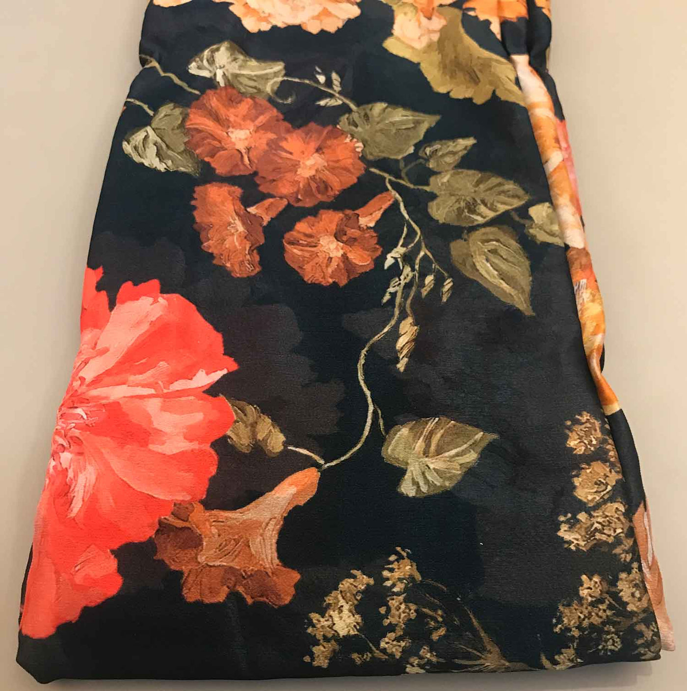 Black Floral Chiffon Print Fabric