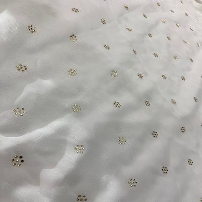 White Semi Mukaish Floral Butti Dyeable Pure Viscose Georgette Fabric (Wholesale)