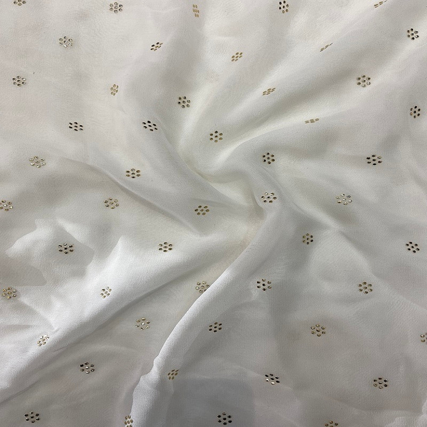 White Semi Mukaish Floral Butti Dyeable Pure Viscose Georgette Fabric (Wholesale)