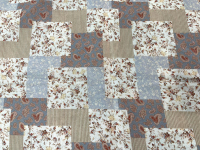 Beige and Gray Digital Printed Moss Crepe Fabric