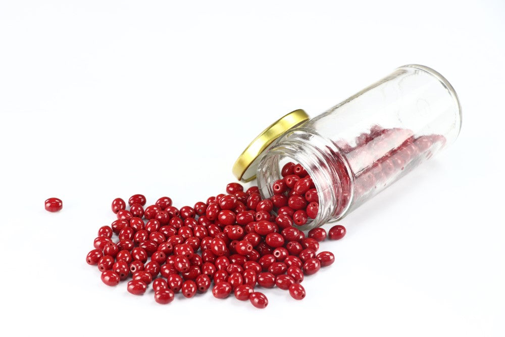 Red Oval Glass Beads