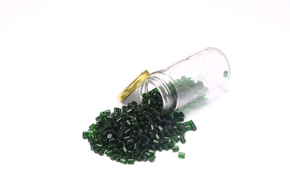 Dark Green Cylindrical Glass Beads