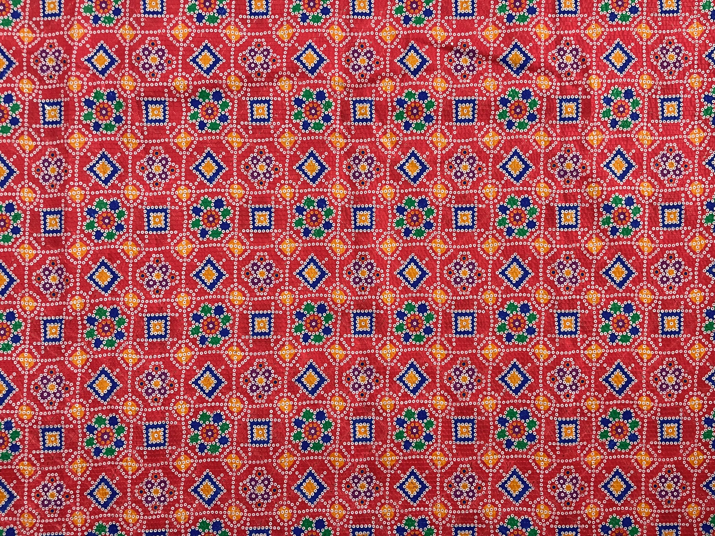 Multicolour Traditional Print With Sequence Worked Cotton Rayon Fabric