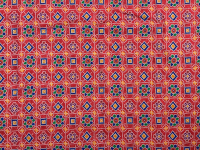 Multicolour Traditional Print With Sequence Worked Cotton Rayon Fabric