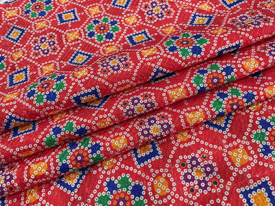 Multicolour Traditional Print With Sequence Worked Cotton Rayon Fabric