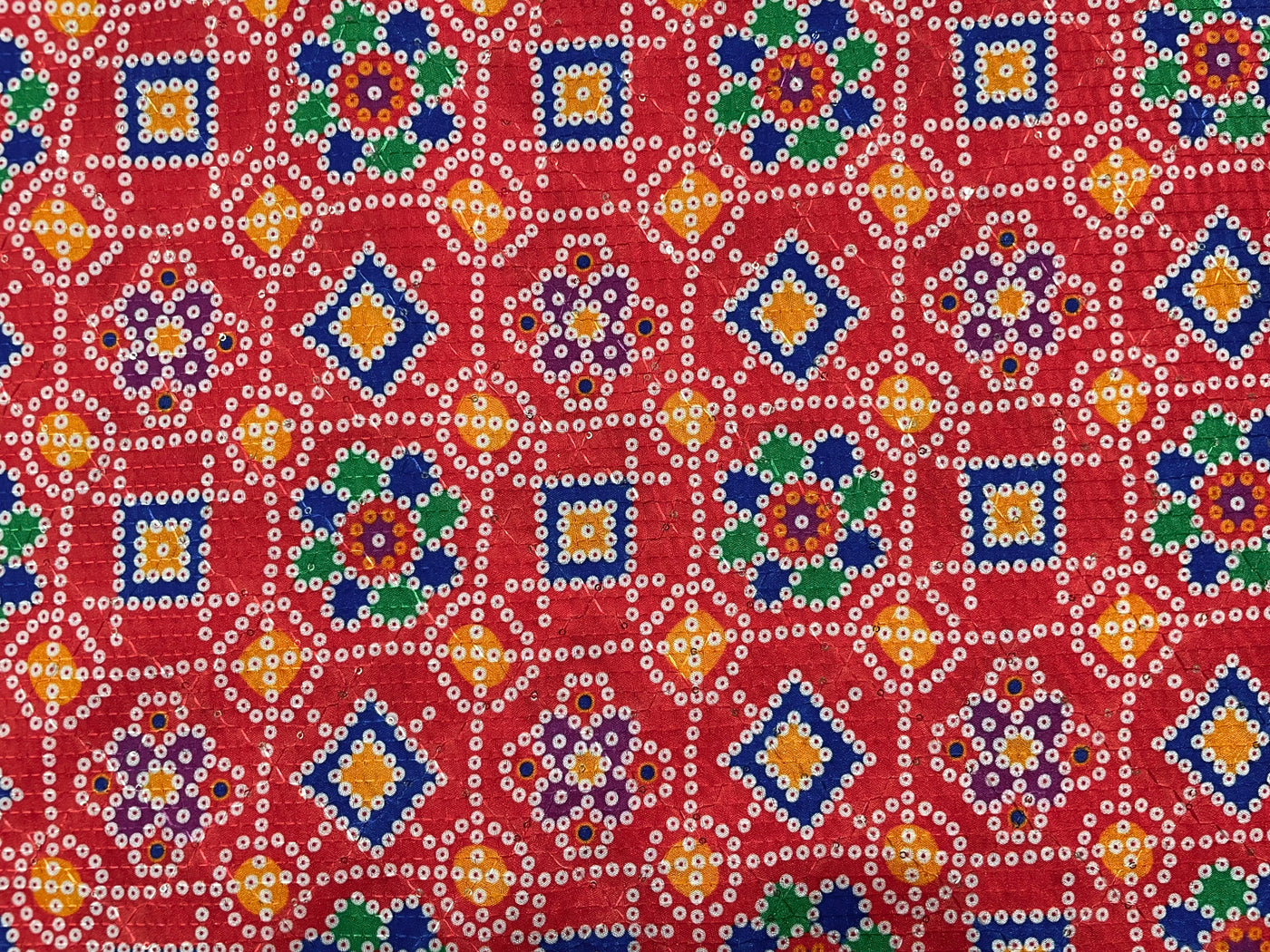 Multicolour Traditional Print With Sequence Worked Cotton Rayon Fabric