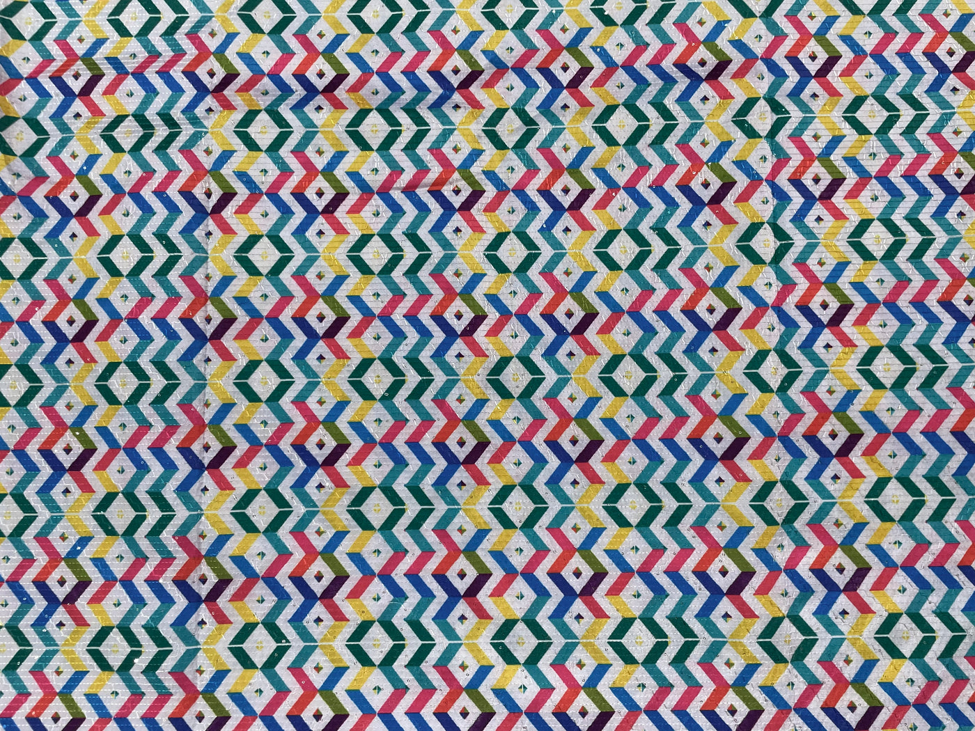 Multicolour Chevron Print With Sequence Worked Cotton Rayon Fabric