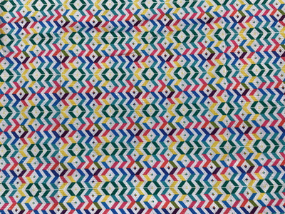 Multicolour Chevron Print With Sequence Worked Cotton Rayon Fabric