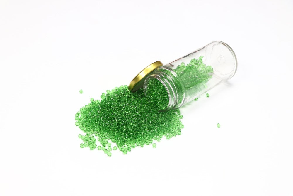 Green Bi-cone Glass Beads