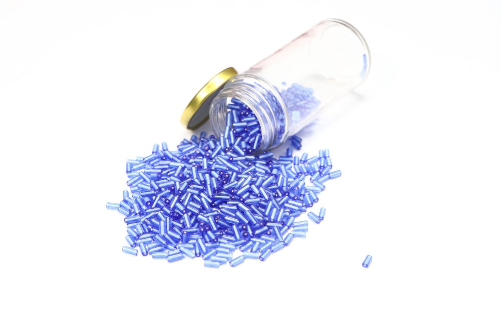 Electric Blue Cylindrical Glass Beads