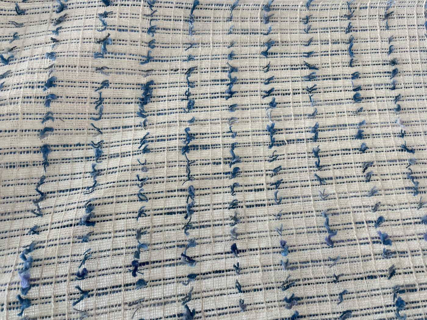 White & Blue Stripes Cotton Jacquard Fabric