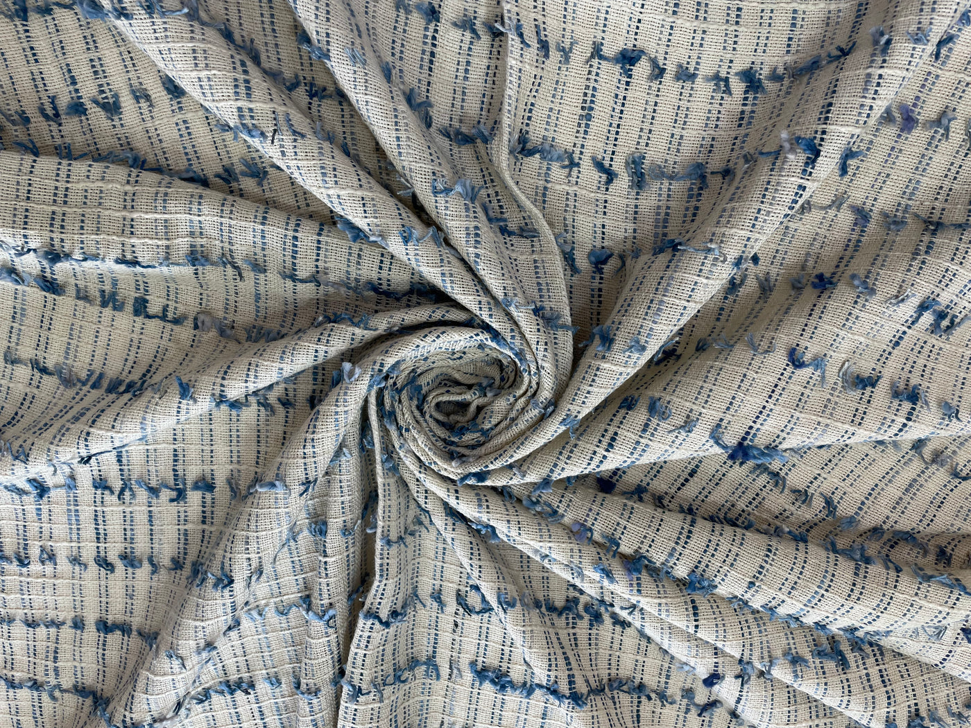 White & Blue Stripes Cotton Jacquard Fabric