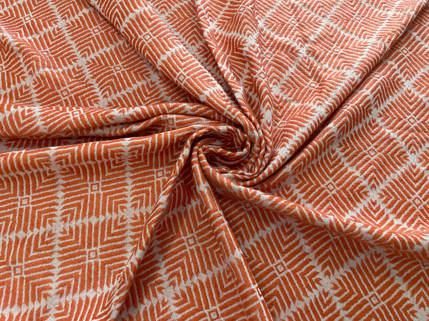 Orange Geometric Cotton Jacquard Fabric