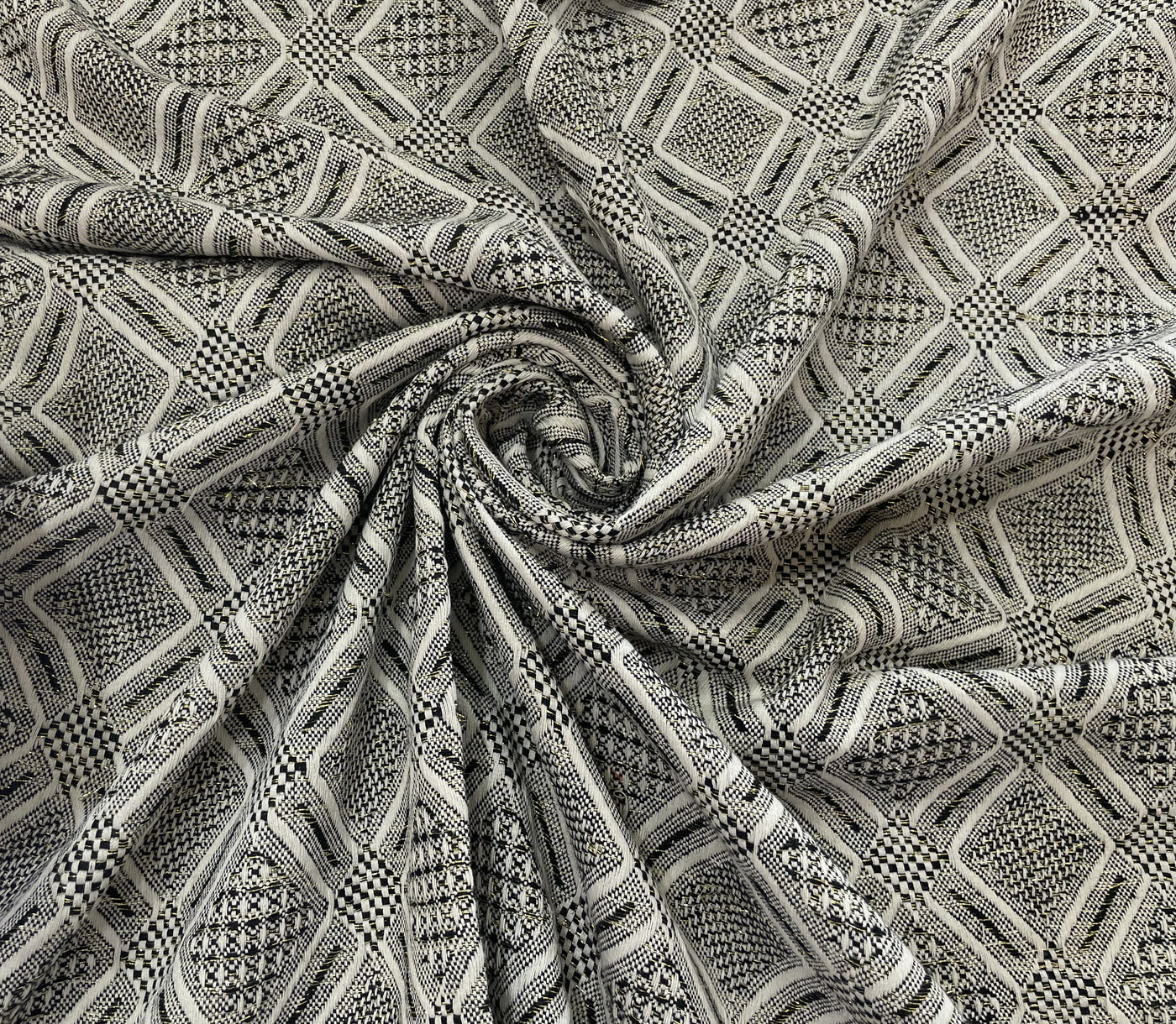 White & Gray Geometric Cotton Jacquard Fabric