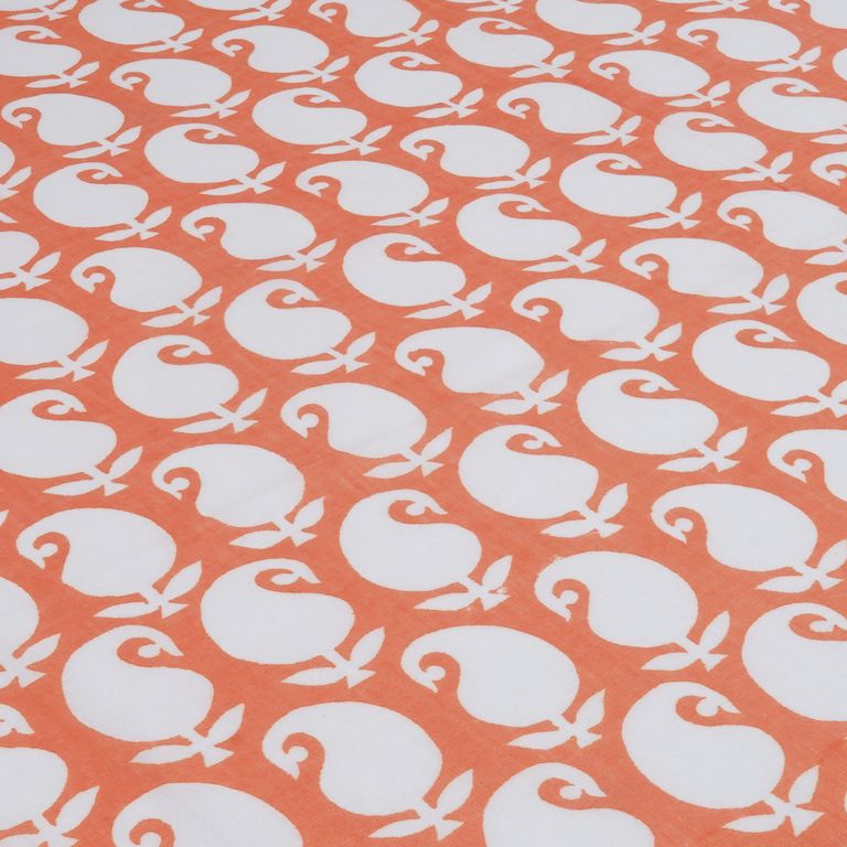 Peach & White Paisleys Printed Pure Cotton Fabric