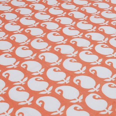 Peach & White Paisleys Printed Pure Cotton Fabric