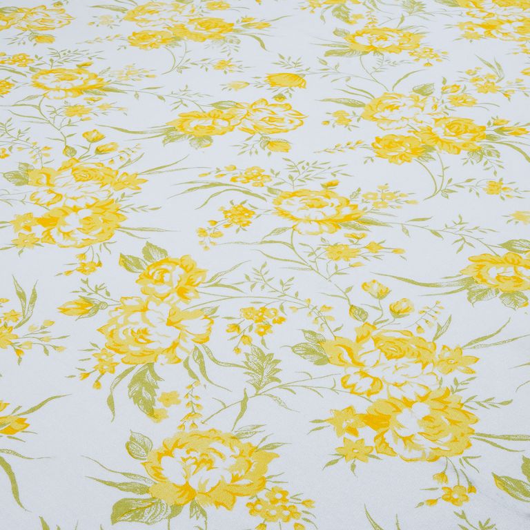 Yellow & White Floral Printed Cotton Rayon Fabric