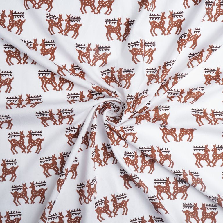 White Quirky Printed Cotton Rayon Fabric