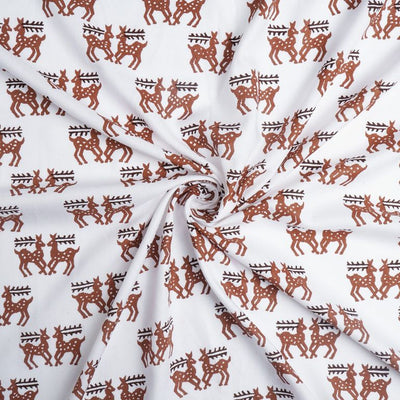 White Quirky Printed Cotton Rayon Fabric