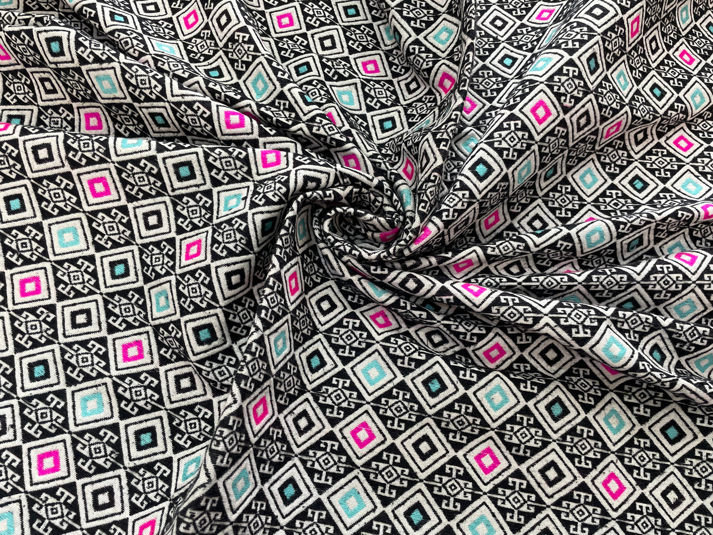 Multicolor Geometric Cotton Jacquard Fabric