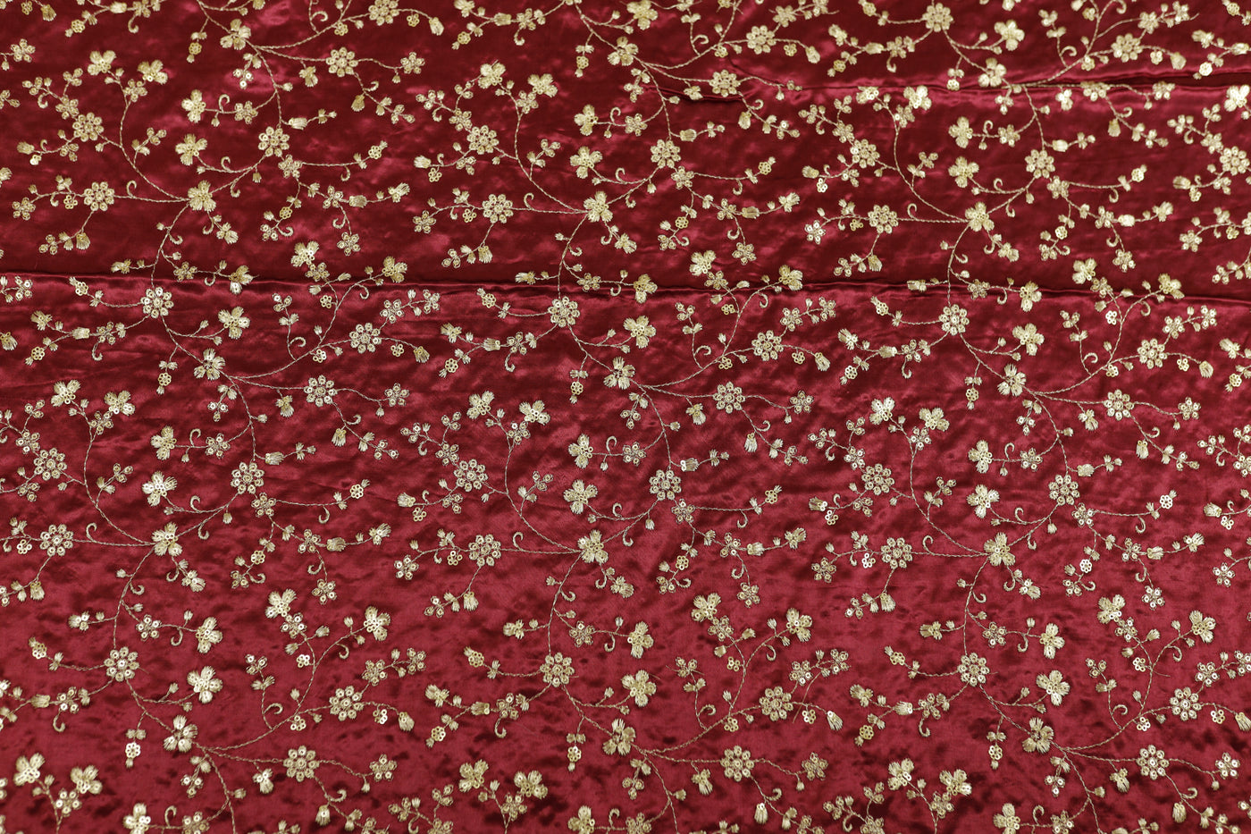 Maroon Floral Embroidered Viscose Gaji Silk Fabric