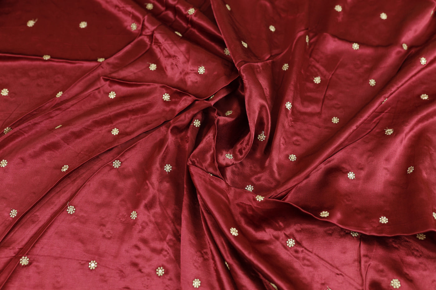 Maroon Motifs Embroidered Viscose Gaji Silk Fabric