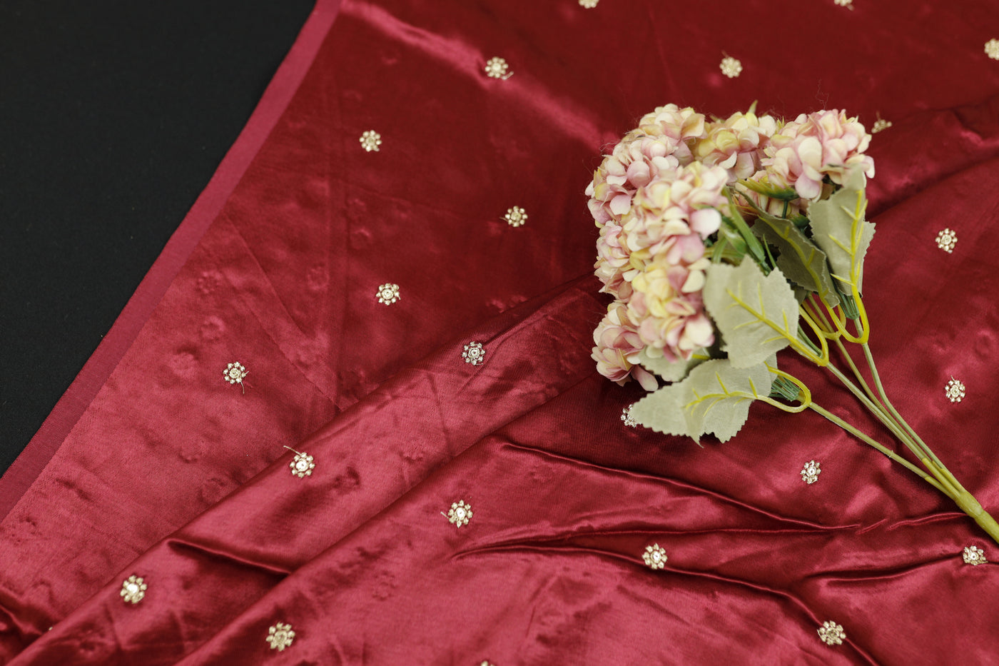 Maroon Motifs Embroidered Viscose Gaji Silk Fabric