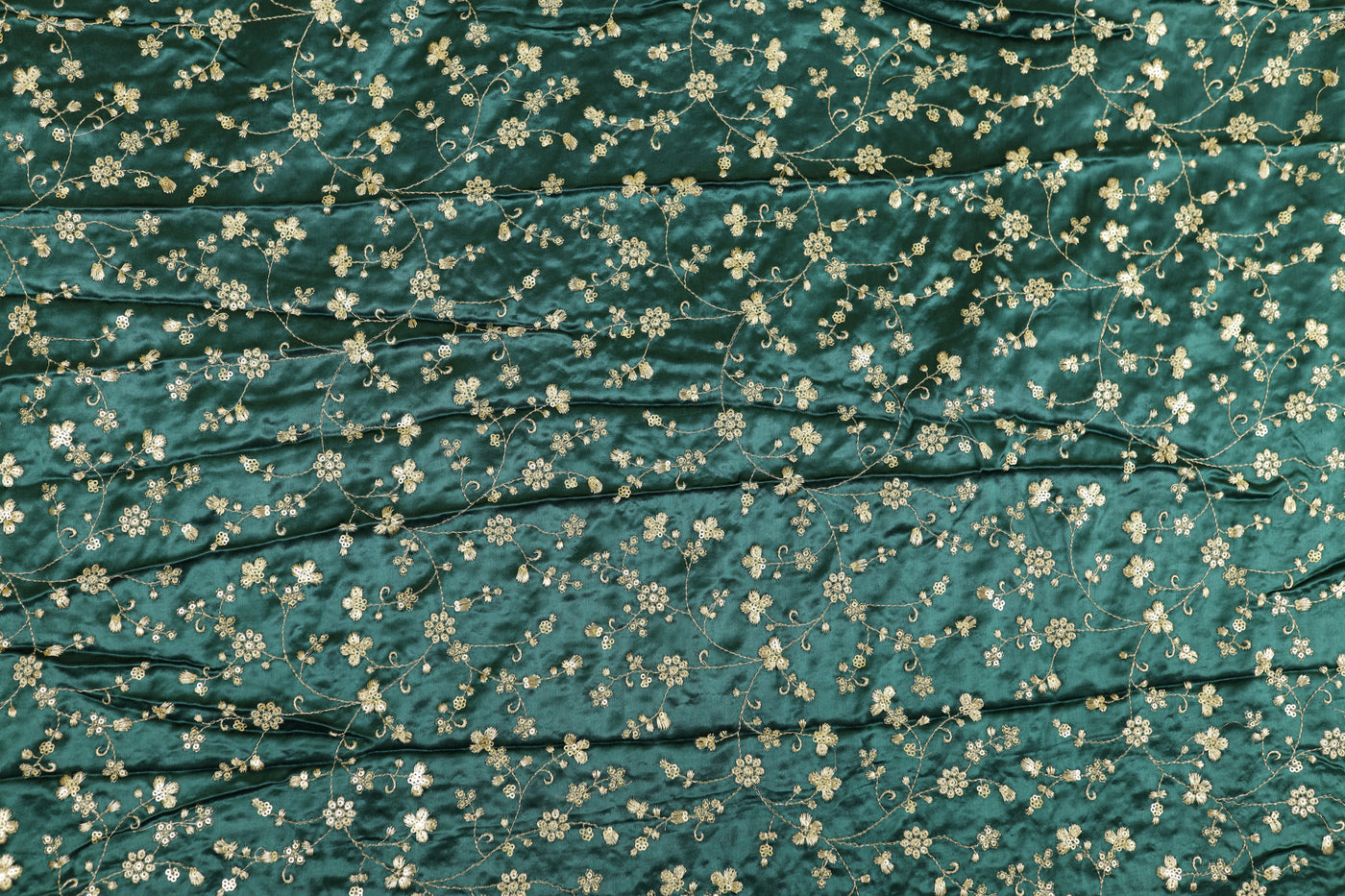 Bottle Green Floral Embroidered Viscose Gaji Silk Fabric