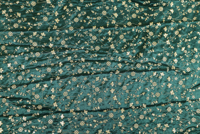 Bottle Green Floral Embroidered Viscose Gaji Silk Fabric