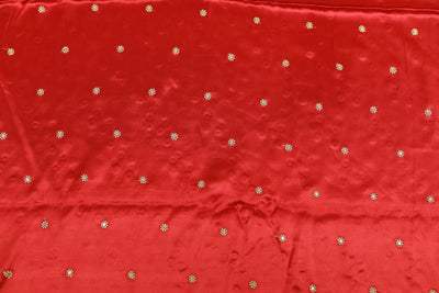 Bright Red Motifs Embroidered Viscose Gaji Silk Fabric