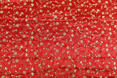 Red Floral Embroidered Viscose Gaji Silk Fabric