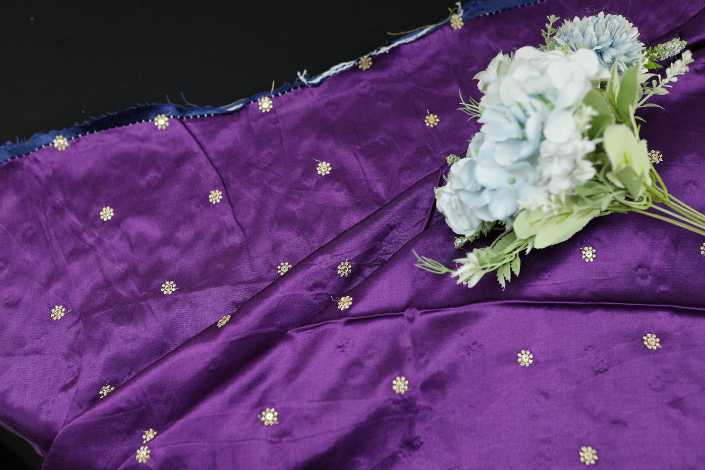 Dark Purple Motifs Embroidered Viscose Gaji Silk Fabric