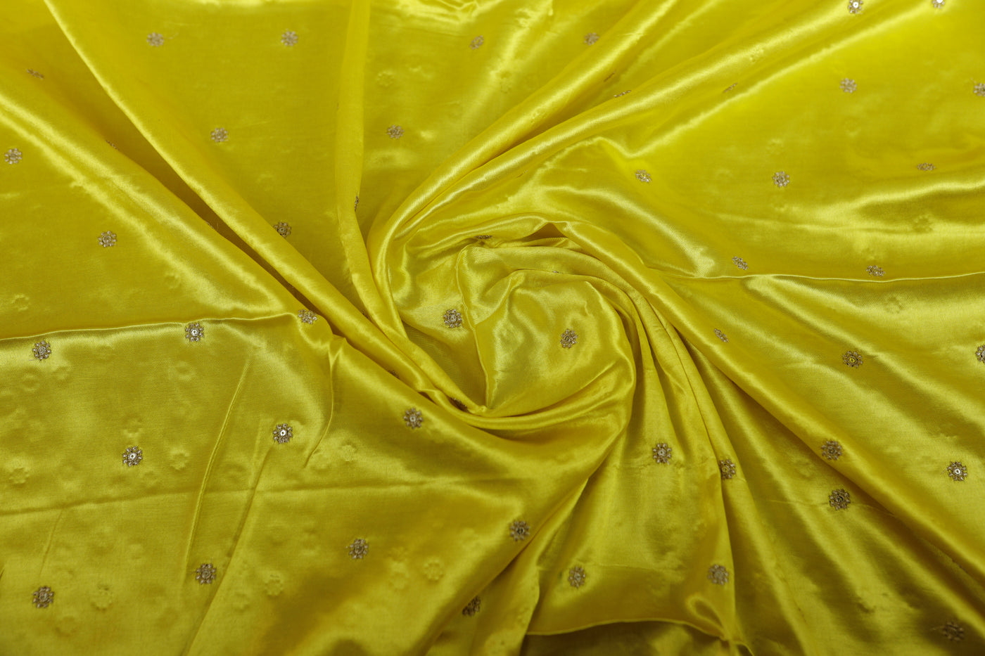 Yellow Motifs Embroidered Viscose Gaji Silk Fabric