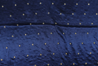 Navy Blue Motifs Embroidered Viscose Gaji Silk Fabric