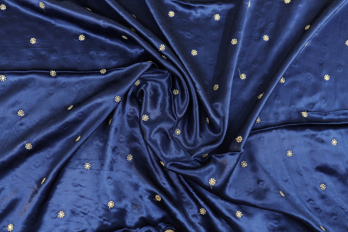 Navy Blue Motifs Embroidered Viscose Gaji Silk Fabric