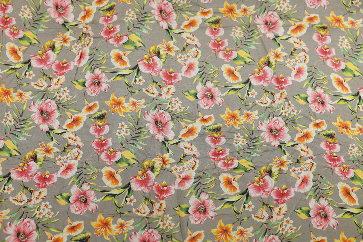 Multicolor Floral Printed Viscose Dola Silk Fabric