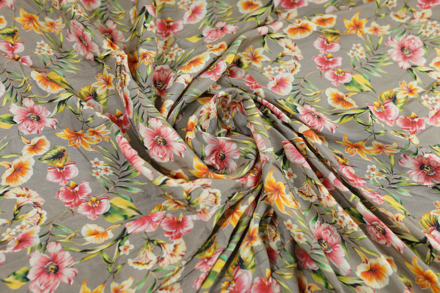 Multicolor Floral Printed Viscose Dola Silk Fabric