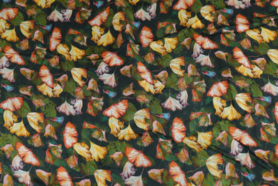 Green Floral Printed Georgette Satin Fabric