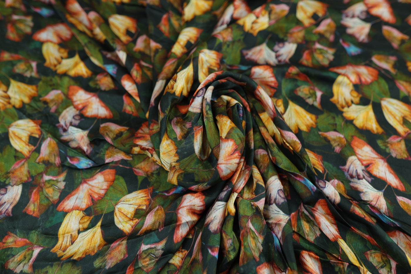 Green Floral Printed Georgette Satin Fabric