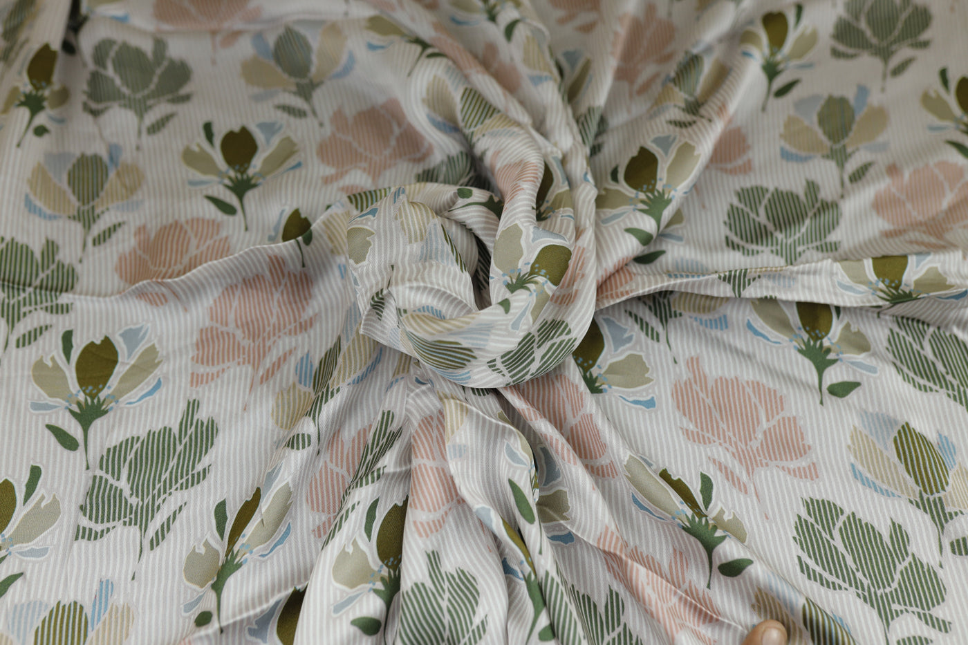 Cream Floral Printed Georgette Satin Fabric