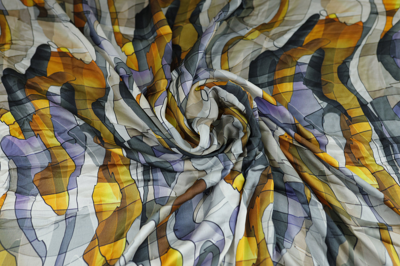 Multicolor Abstract Printed Modal Satin Fabric