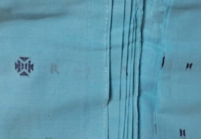 Light Blue Motifs Handloom Printed Cotton Jamdani  Fabric