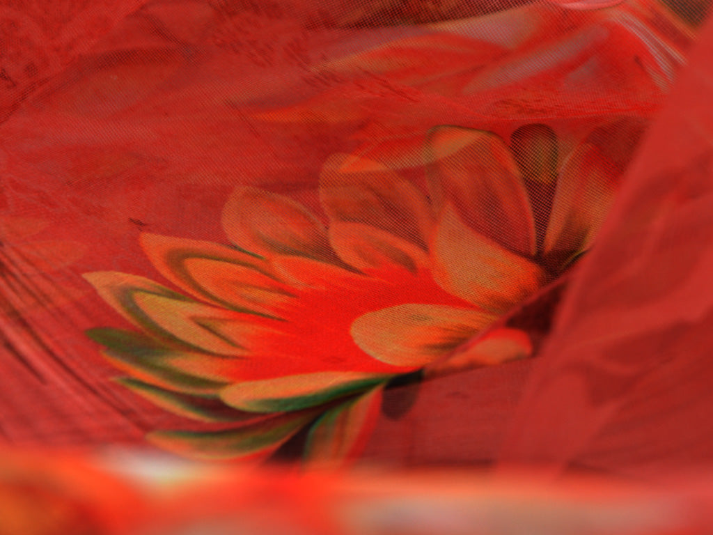 Brick Red Floral Digital Printed Semi Organza Fabric